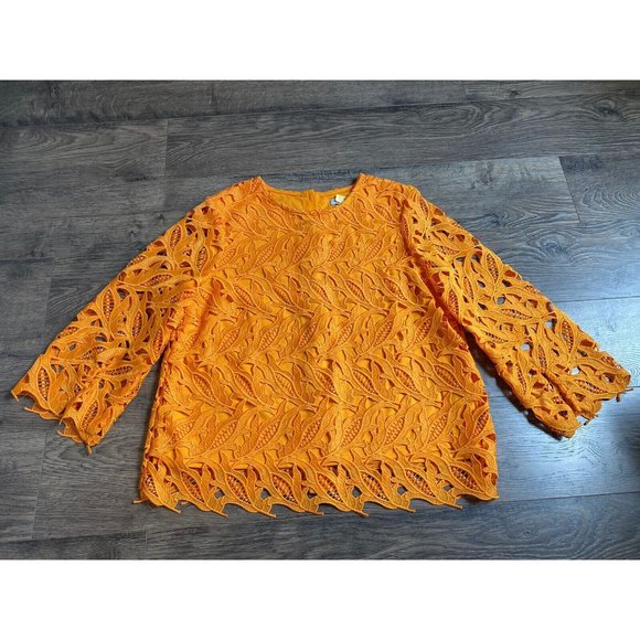per una Tops - EUC Womens M&S Per Una Crochet Orange Blouse Lined 3/4 Sleeve Size 12